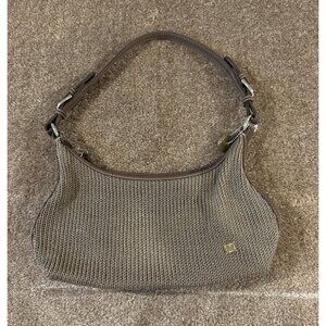 The Sak Taupe Knit Shoulder Bag With Leather Strap & Metal Logo Plate